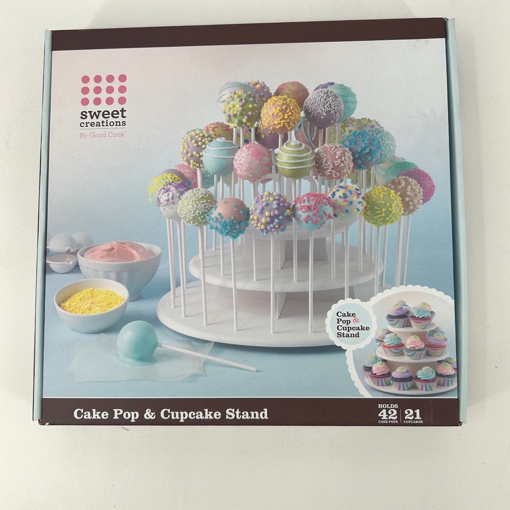 Sweet Creations by Good Cook Cake Pop and Cupcake Stand 3 Tier White Plastic - Picture 3 of 8
